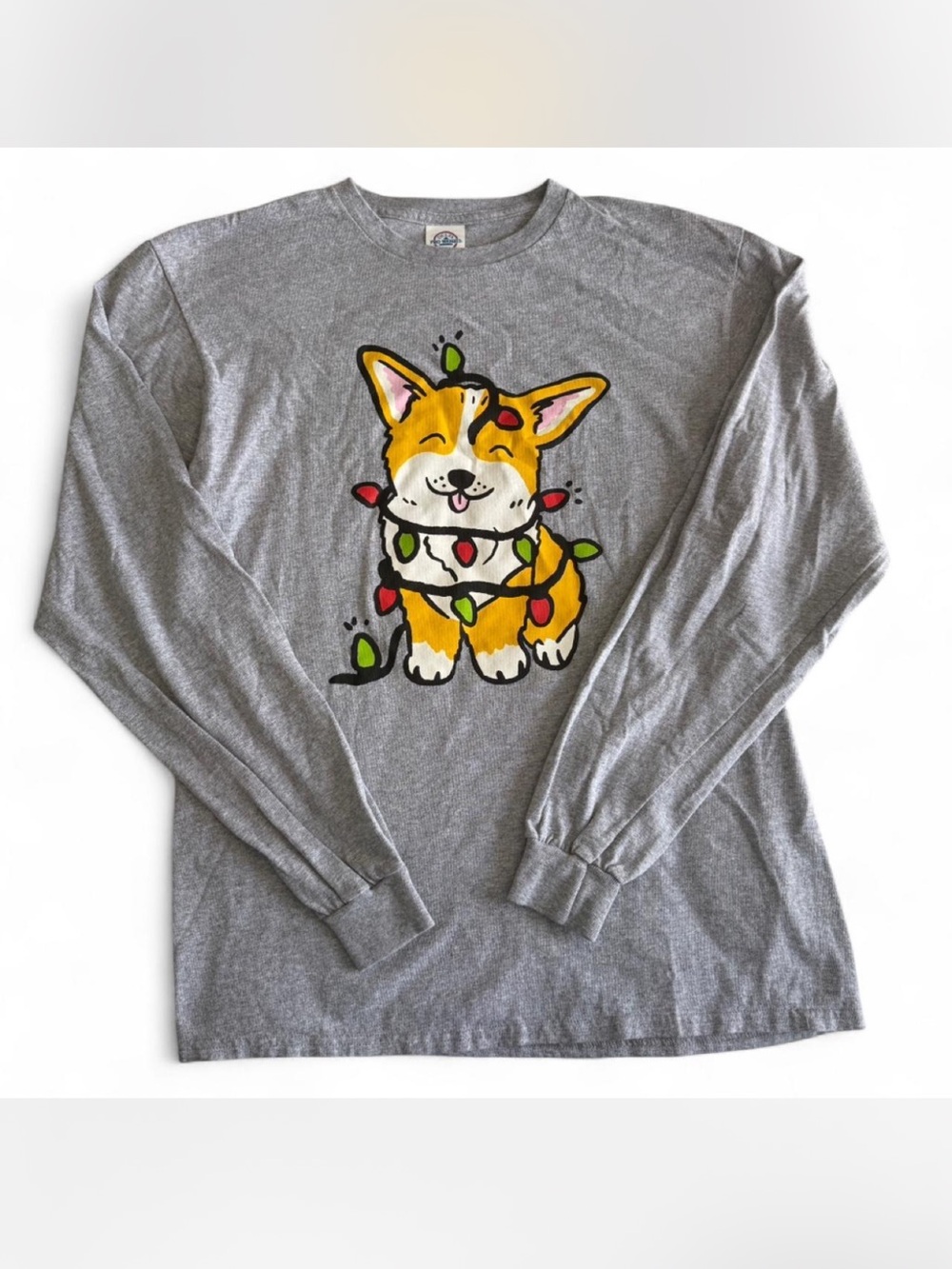 Gray Christmas Corgi long sleeve tee